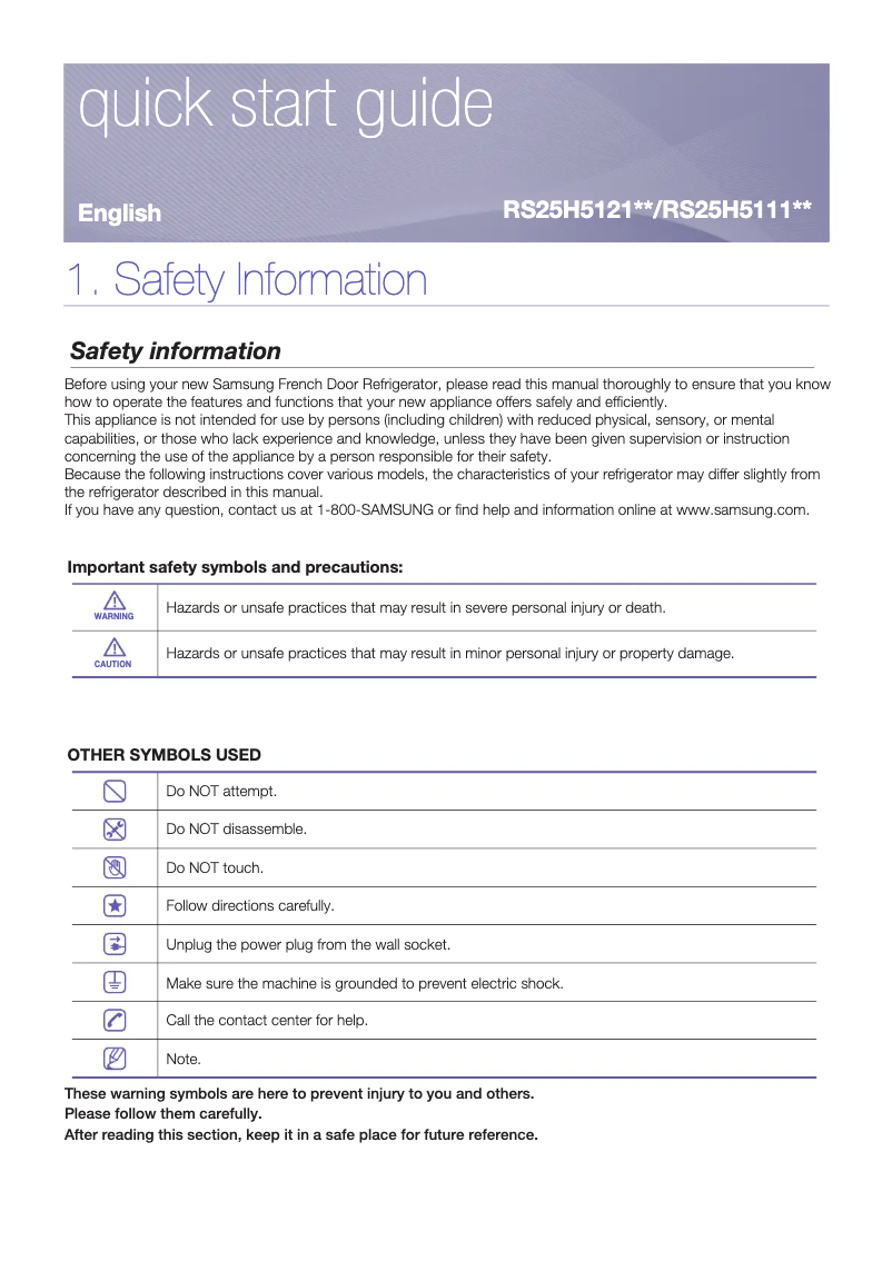 Page n°1 - Manuel utilisateur Samsung RS25H5113SL