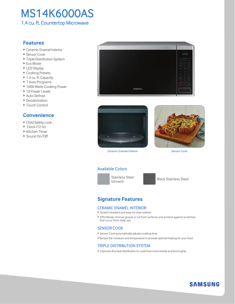 Page 1 de la notice Fiche technique Samsung MS14K6000AG