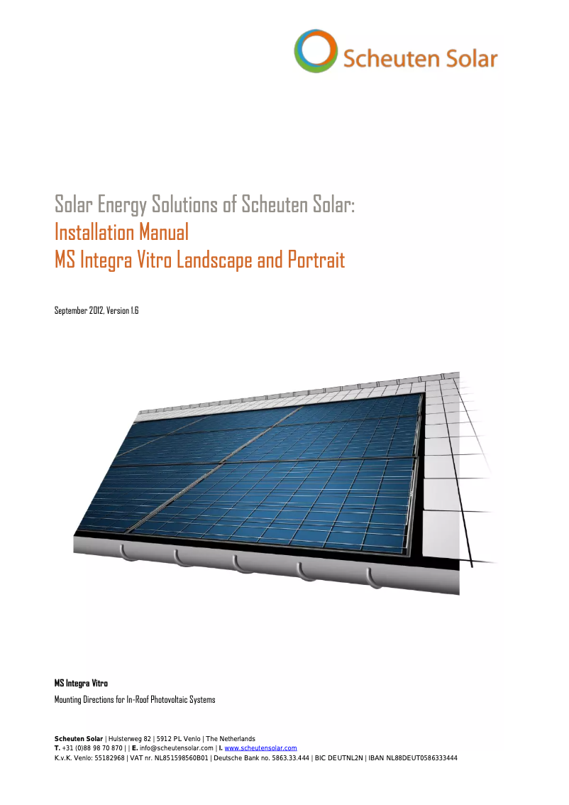 Page n°1 - Manuel utilisateur Scheuten Solar Integra Vitro