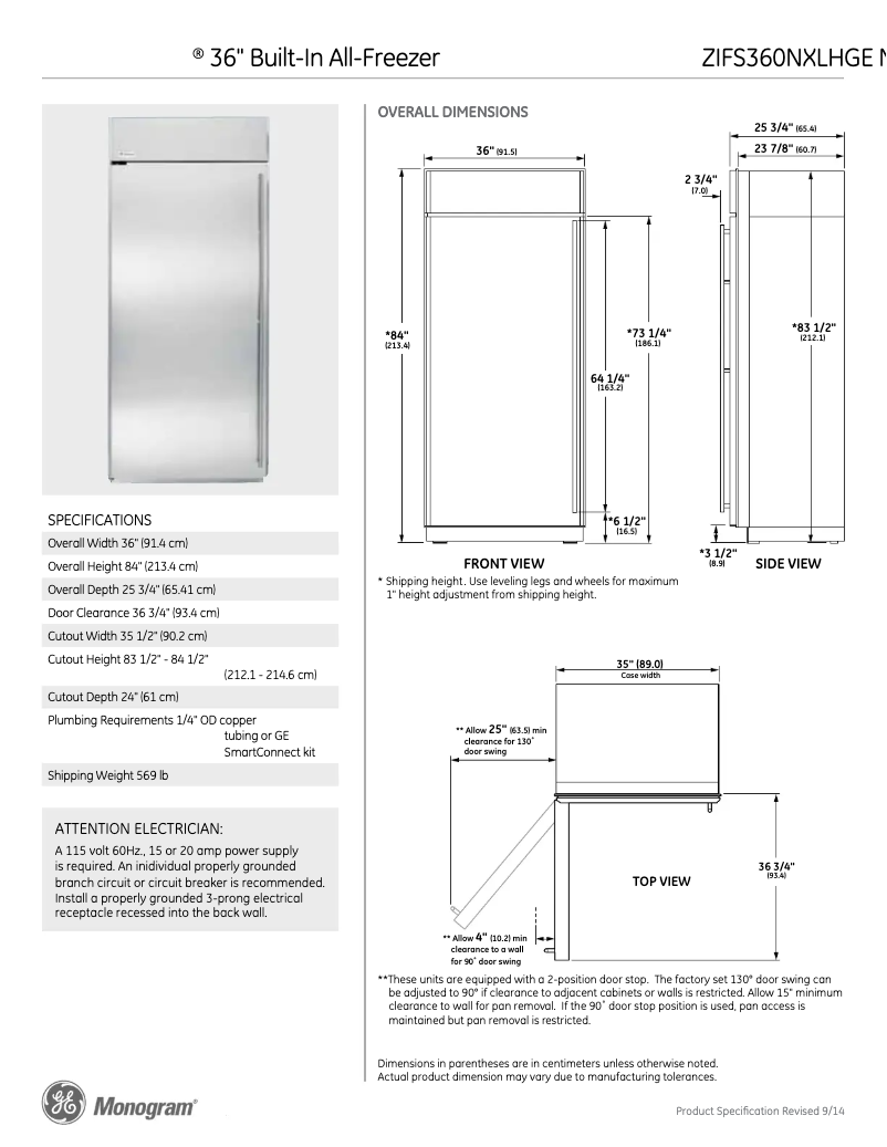 Page n°1 - Fiche technique GE ZIFS360NXLH