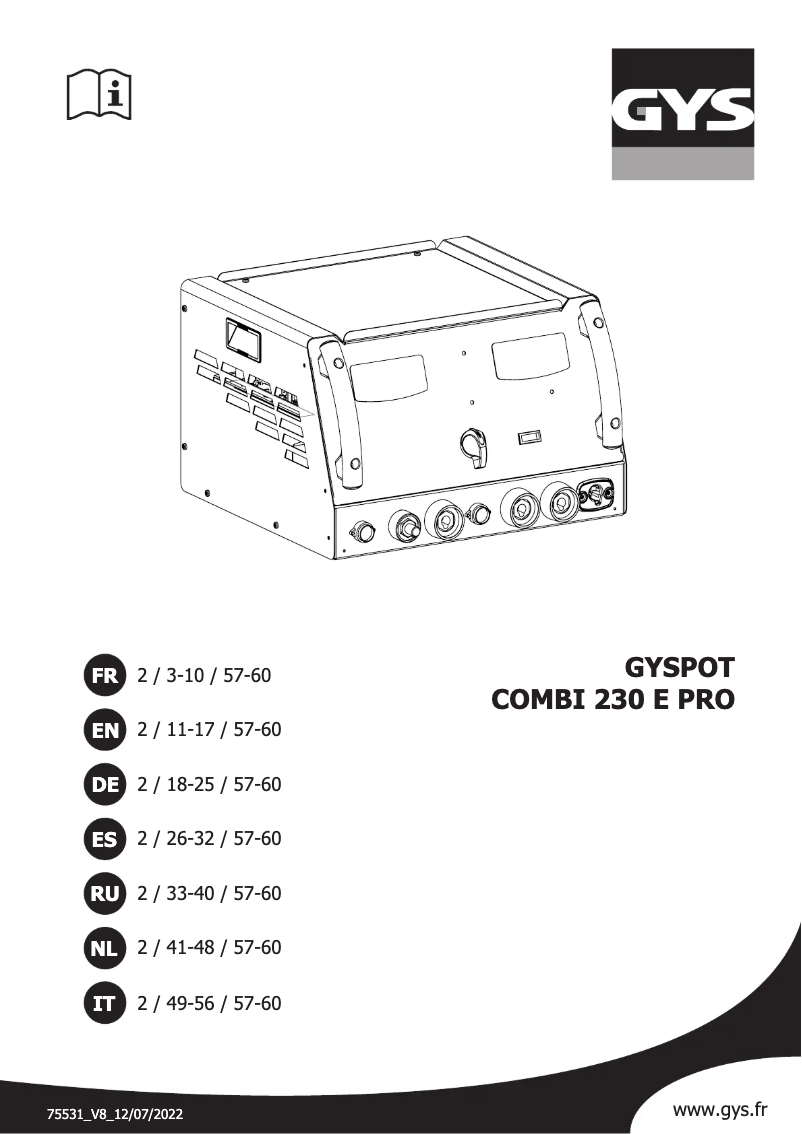Image de la première page du manuel de l'appareil Gyspot Combi 230 E PRO