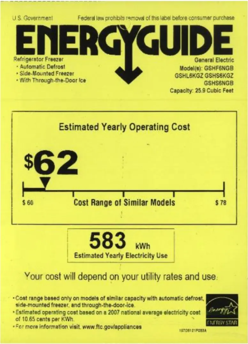 Página 1 del manual Etiqueta energética GE GSHL6KGZLS