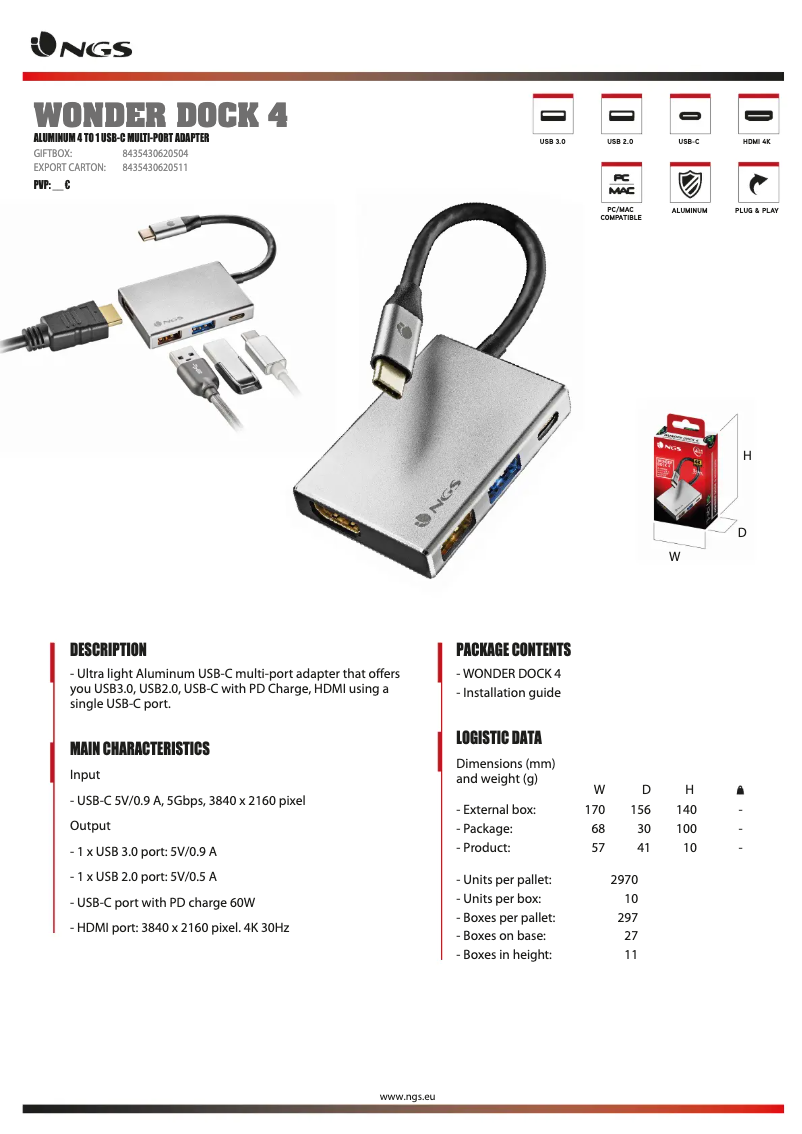 Page 1 of the manual Technical Sheet NGS Wonder DOCK 4