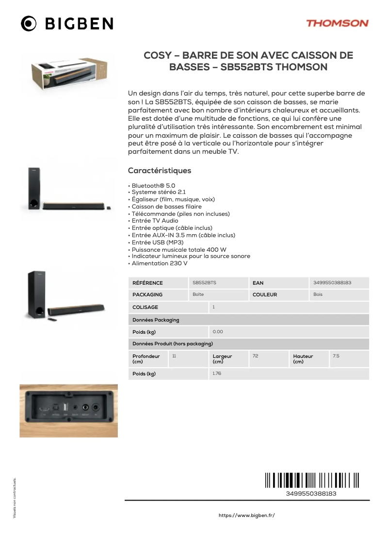 Image de la première page du manuel de l'appareil SB552BTS