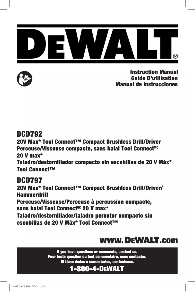 Page n°1 - Manuel utilisateur DeWalt DCD797