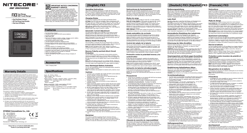 Page 1 de la notice Manuel utilisateur Nitecore FX3