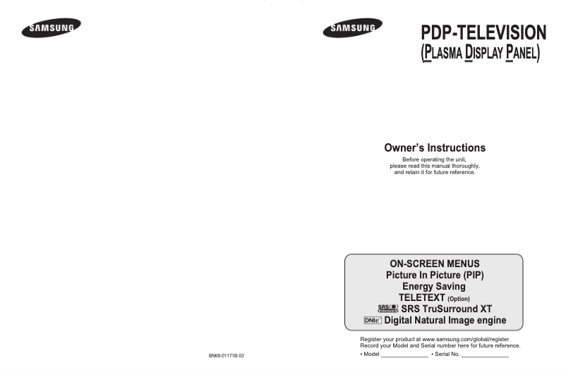 Page 1 de la notice Manuel utilisateur Samsung PS-42C96HD