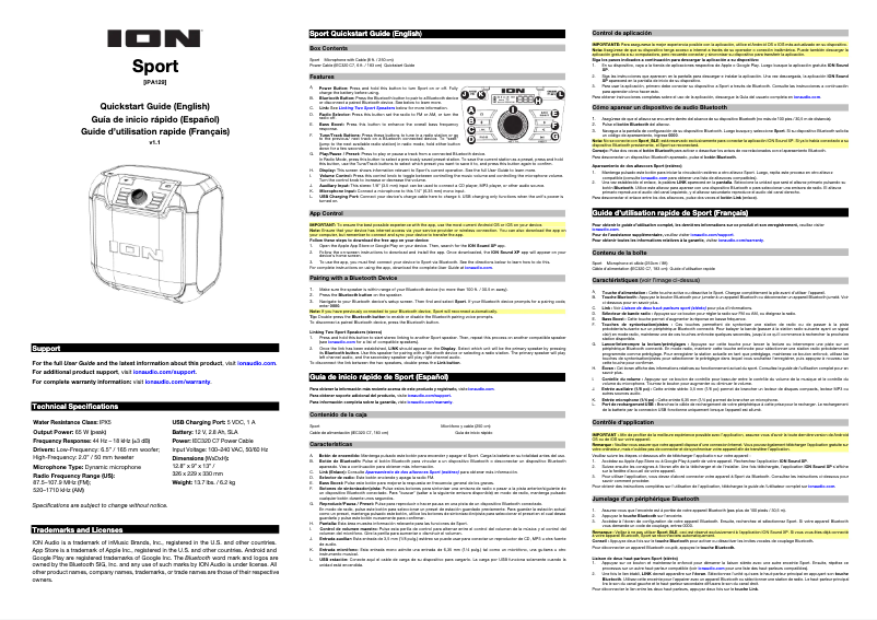 Page 1 de la notice Guide de démarrage rapide ION Sport