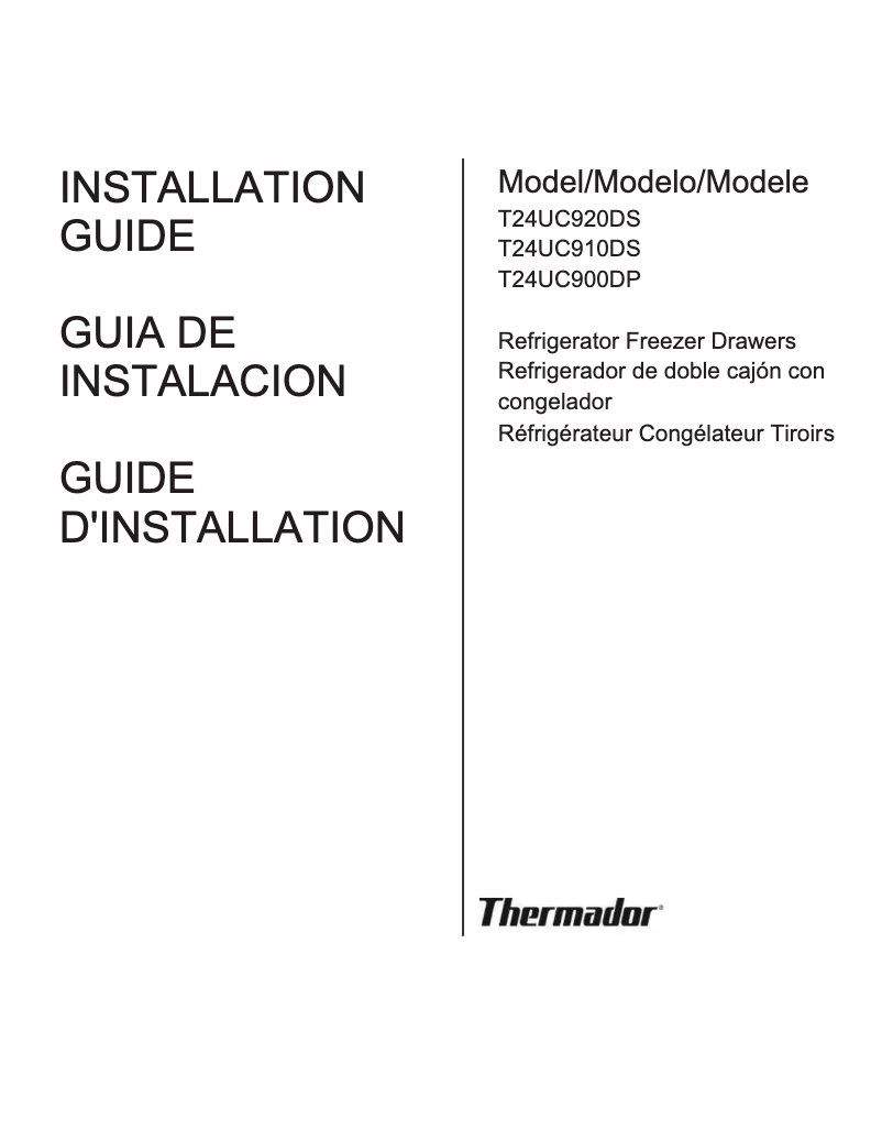 Page 1 of the manual Installation Guide Thermador T24UC920DS