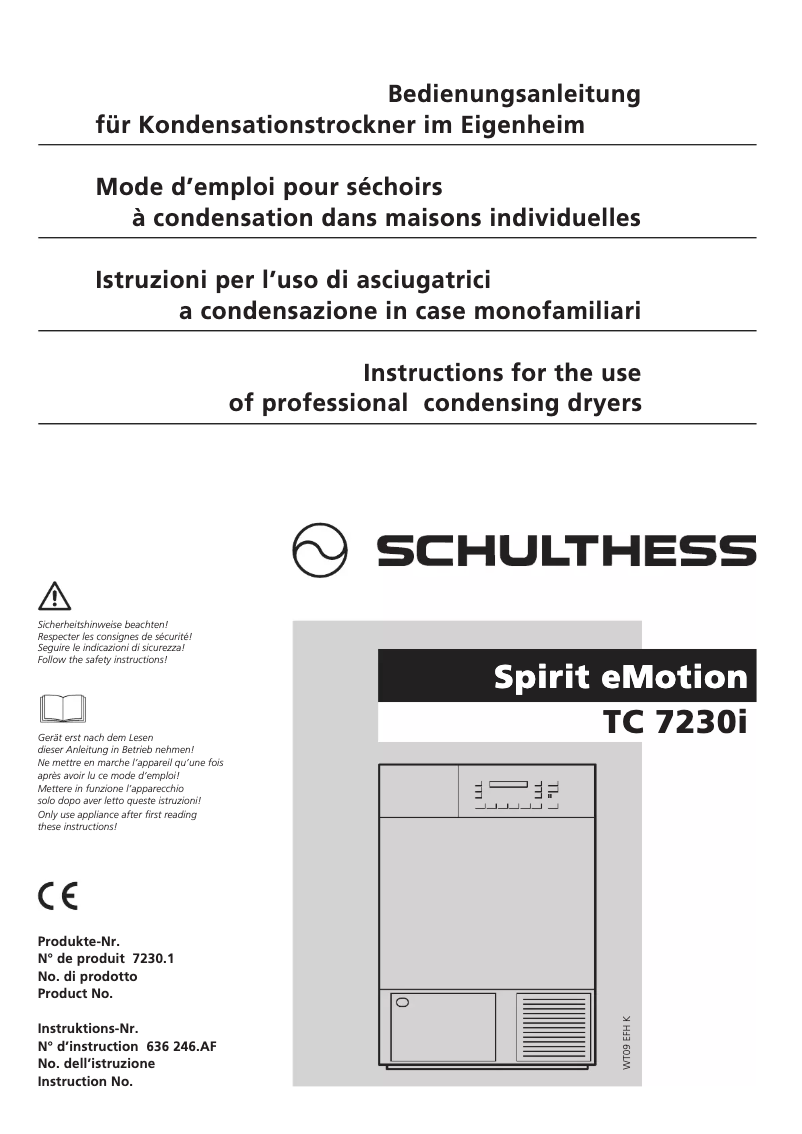 Page n°1 - Manuel utilisateur Schulthess Spirit eMotion TC 7230i