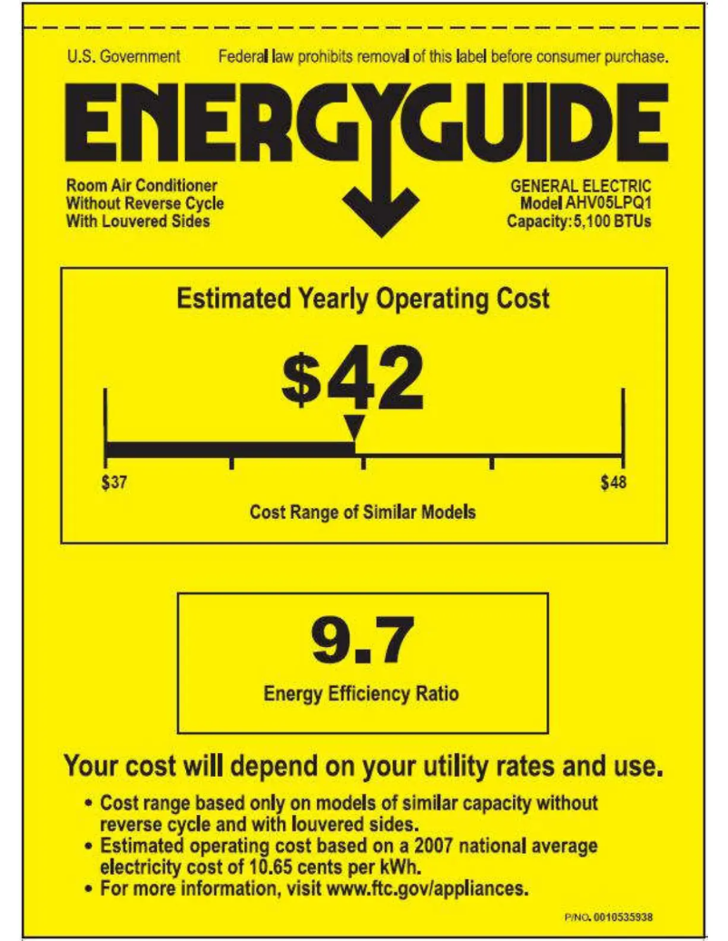 Page n°1 - Label énergétique GE AHV05LP