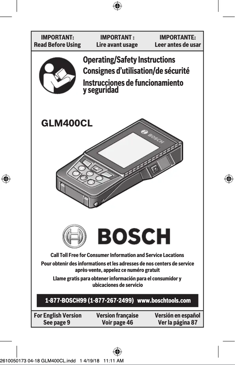 Page 1 de la notice Manuel utilisateur Bosch GLM400CL