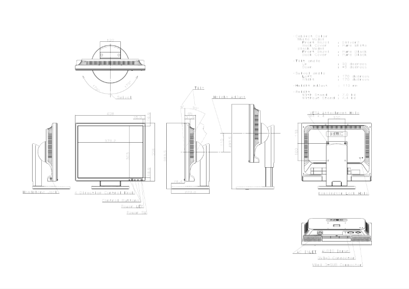 Page 1 de la notice Dessin technique NEC MultiSync EA191M