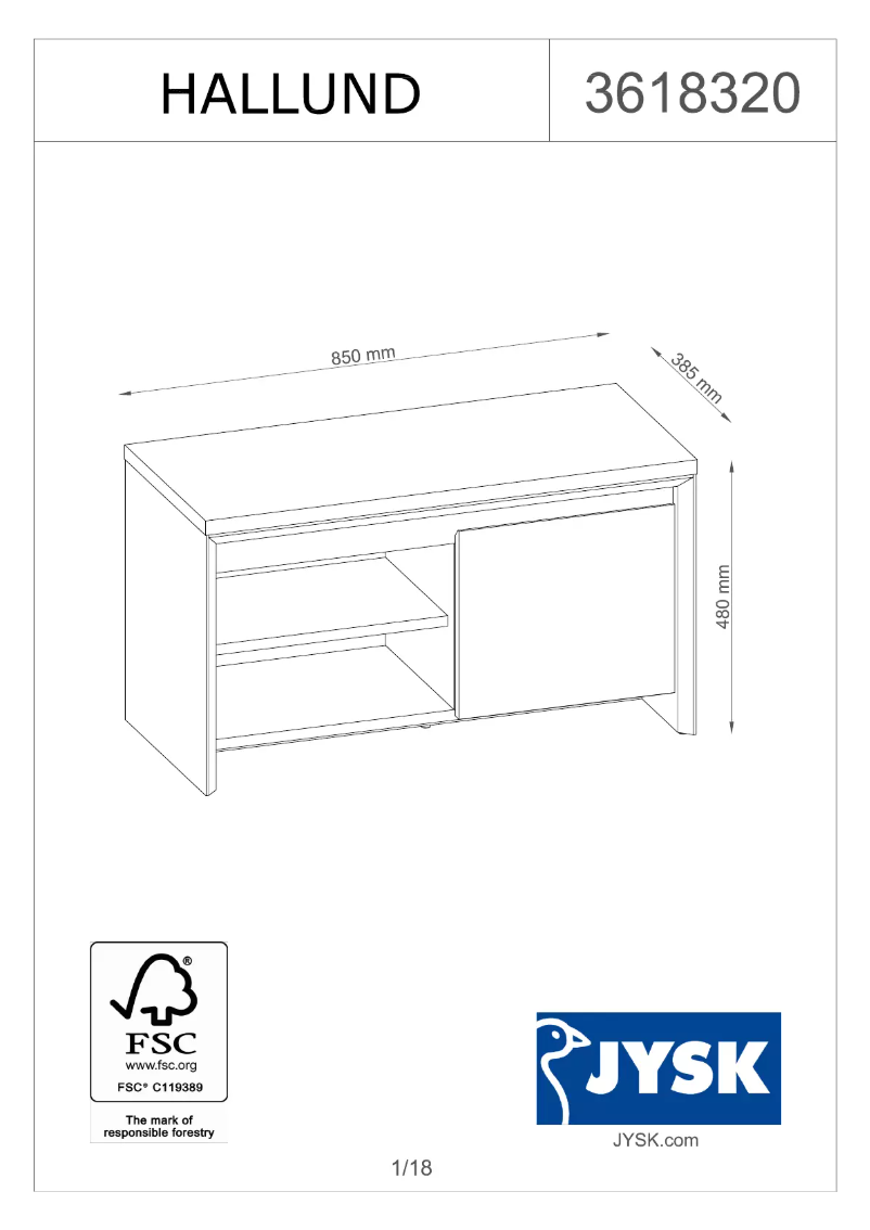 Página 1 del manual Manual de usuario JYSK Hallund (85x48x39)