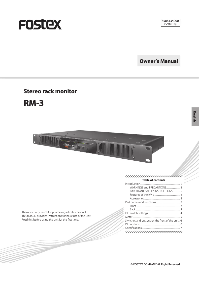 Image de la première page du manuel de l'appareil RM-3