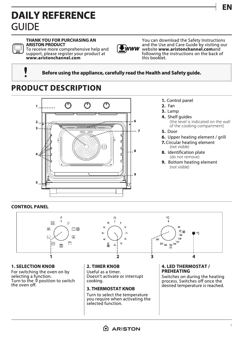 Page 1 de la notice Manuel utilisateur Ariston Thermo FA3 834 H IX A AUS