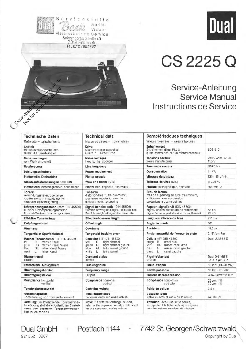Page 1 de la notice Manuel utilisateur Dual CS 2225 Q