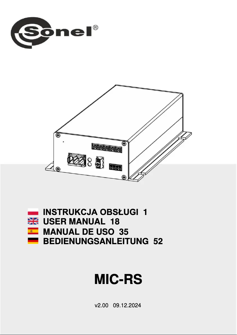 Page 1 de la notice Manuel utilisateur Sonel MIC-RS