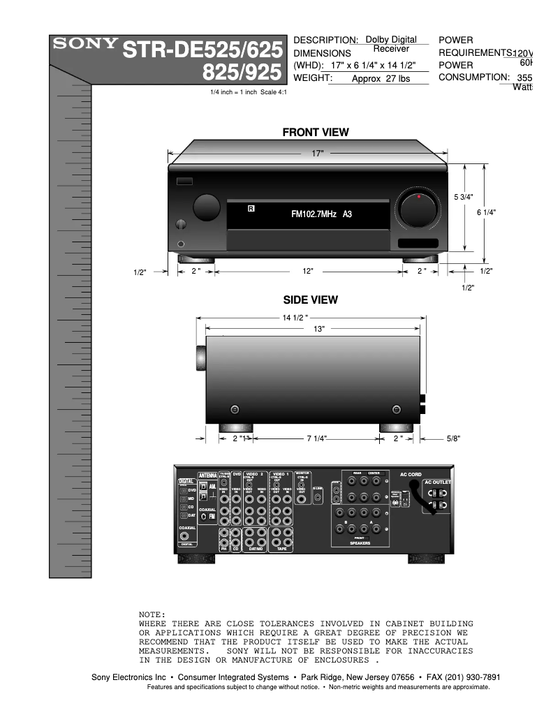 Page n°1 - Guide d'installation Sony STR-DE925