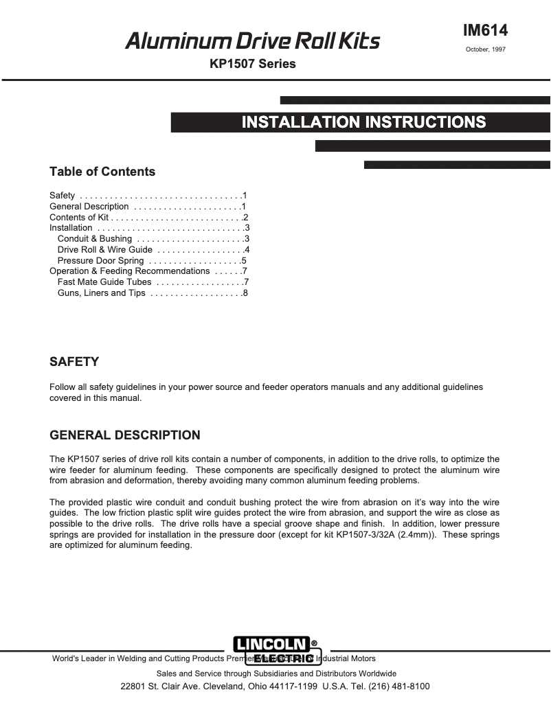 Page 1 de la notice Manuel utilisateur Lincoln Electric Aluminum Drive Roll Kit