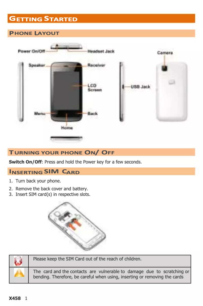 Page 1 de la notice Manuel utilisateur Micromax X458