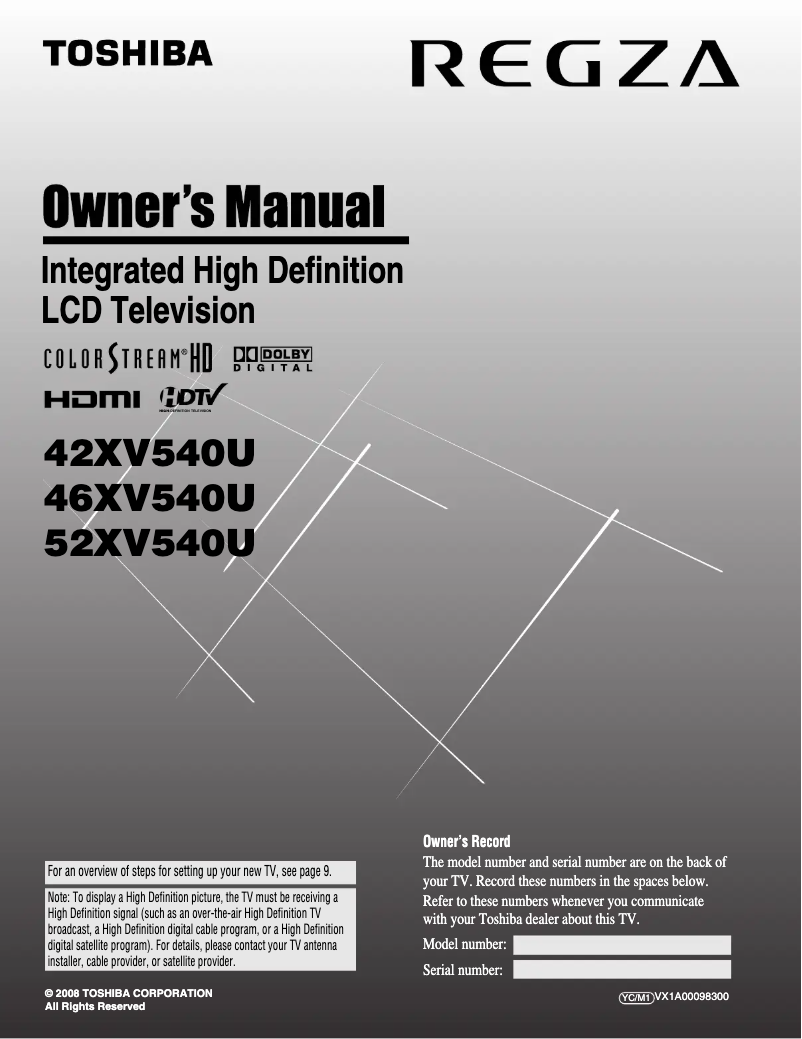 Page n°1 - Manuel utilisateur Toshiba Regza 42XV540U
