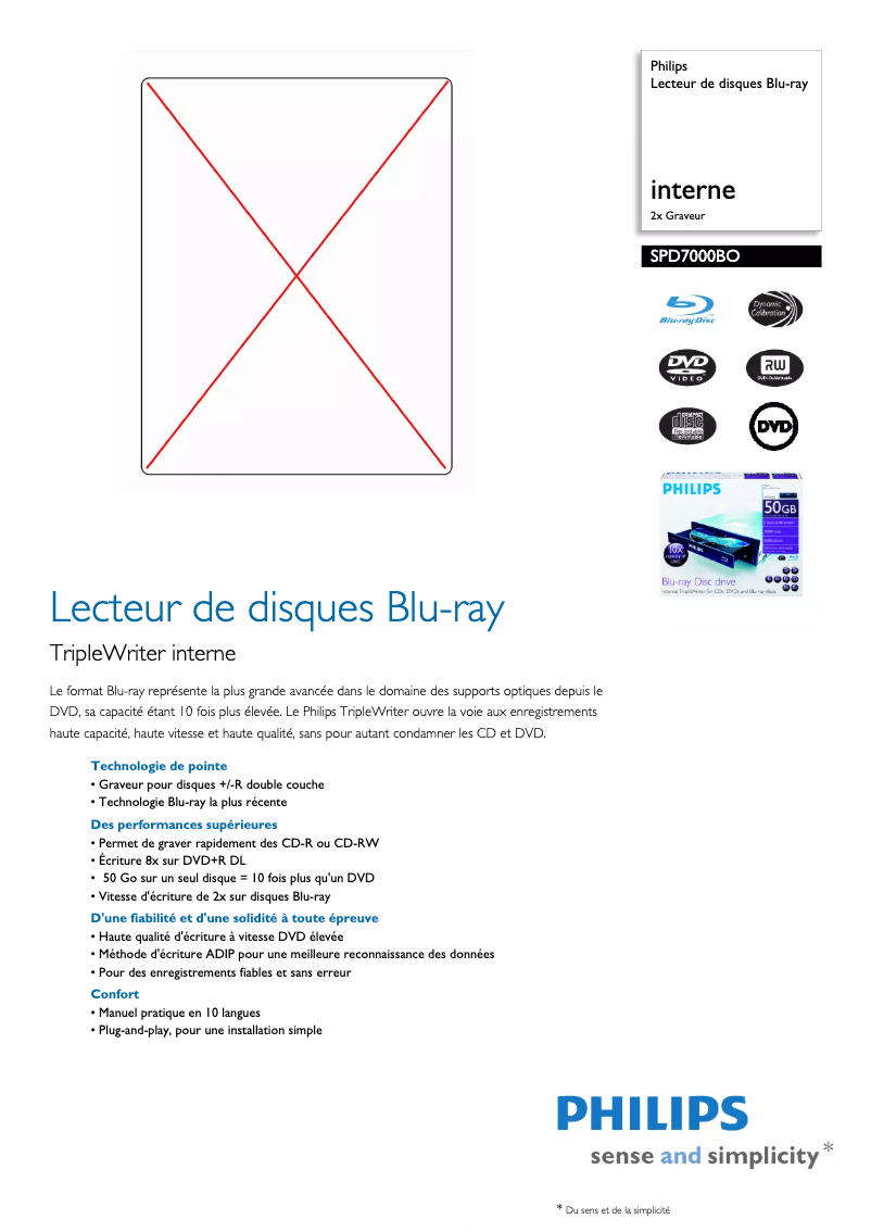 Page 1 de la notice Fiche technique Philips SPD7000BO