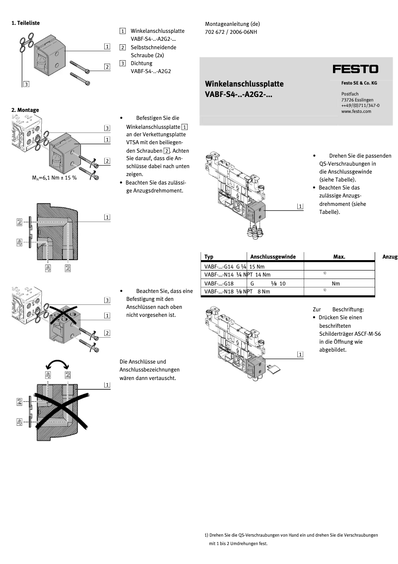 Image de la première page du manuel de l'appareil VABF-S4-1-A2G2-G14