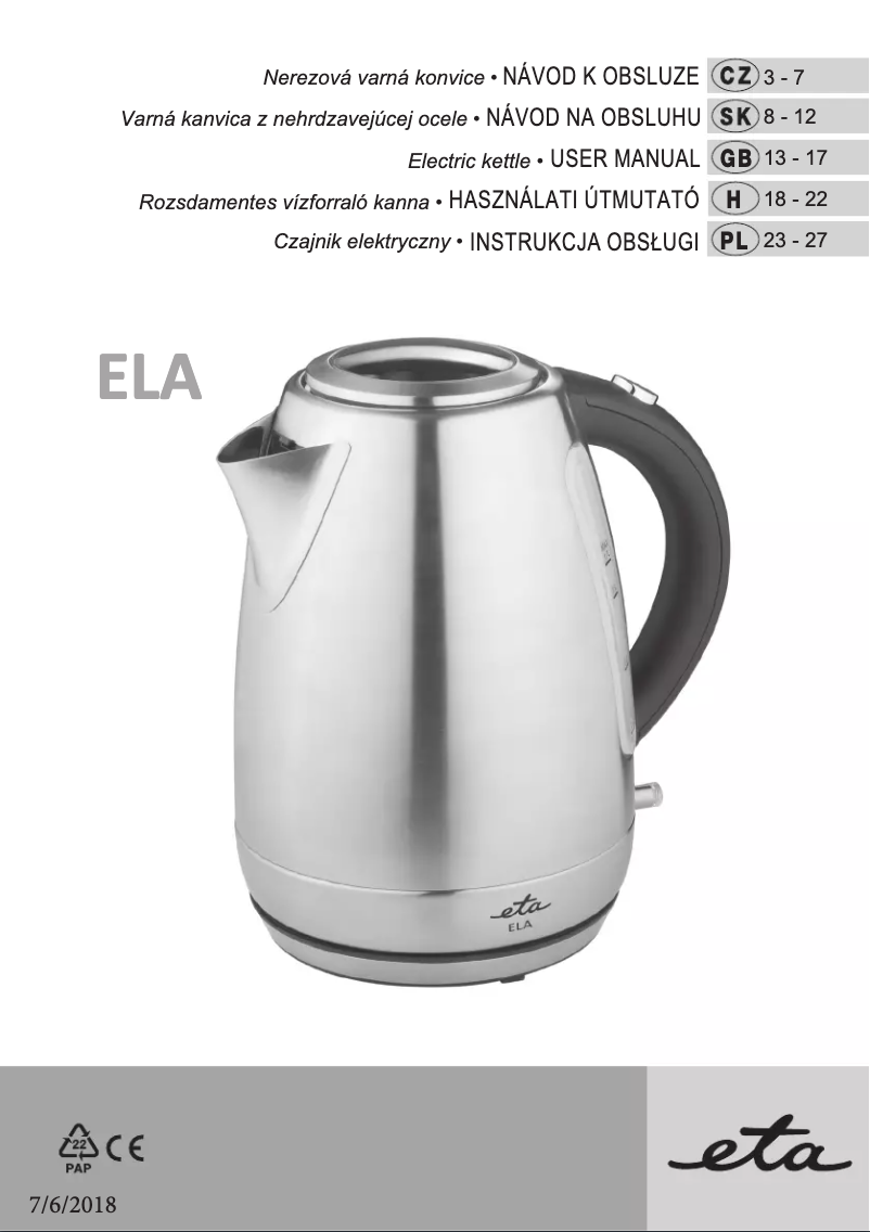 Image de la première page du manuel de l'appareil Ela 8598 90070