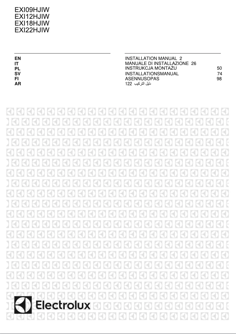 Page 1 de la notice Guide d'installation Electrolux EXI18HJIWE
