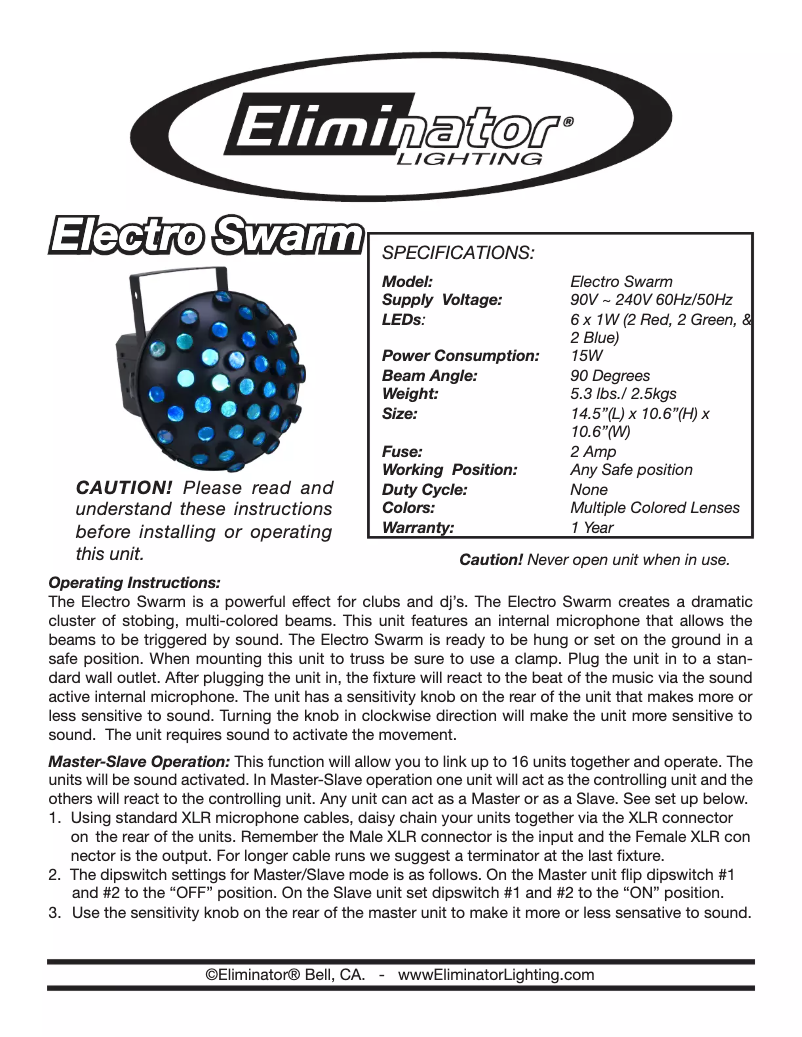 Page n°1 - Manuel utilisateur Eliminator Lighting Electro Swarm