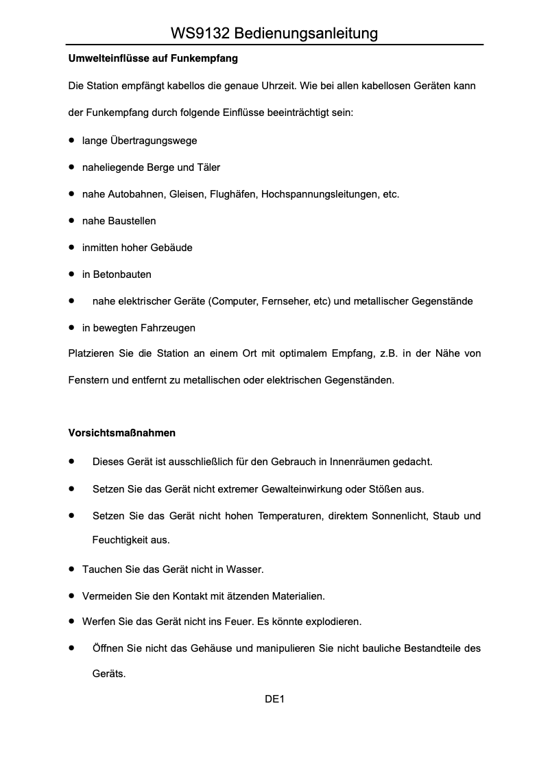 Page 1 de la notice Manuel utilisateur Techno Line WS 9132