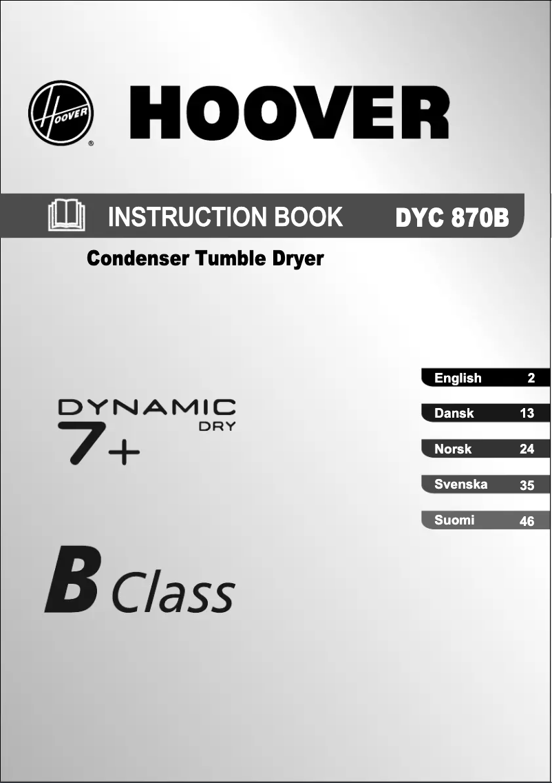 Page n°1 - Manuel utilisateur Hoover DYC 870B