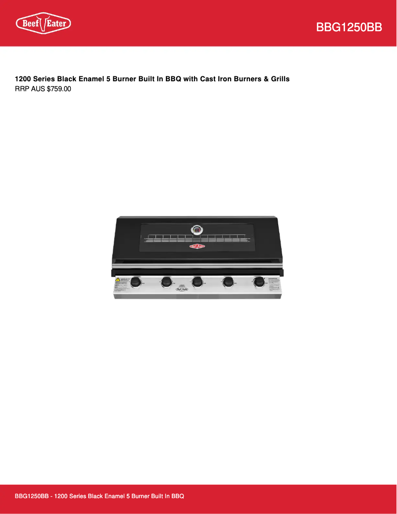 Page 1 de la notice Fiche technique BeefEater BBG1250BB