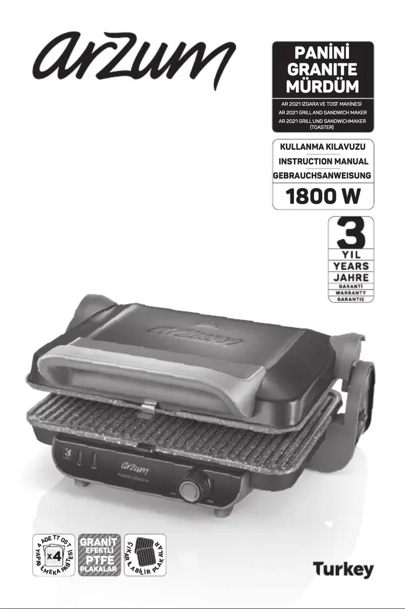 Page 1 de la notice Manuel utilisateur Arzum Panini AR2021