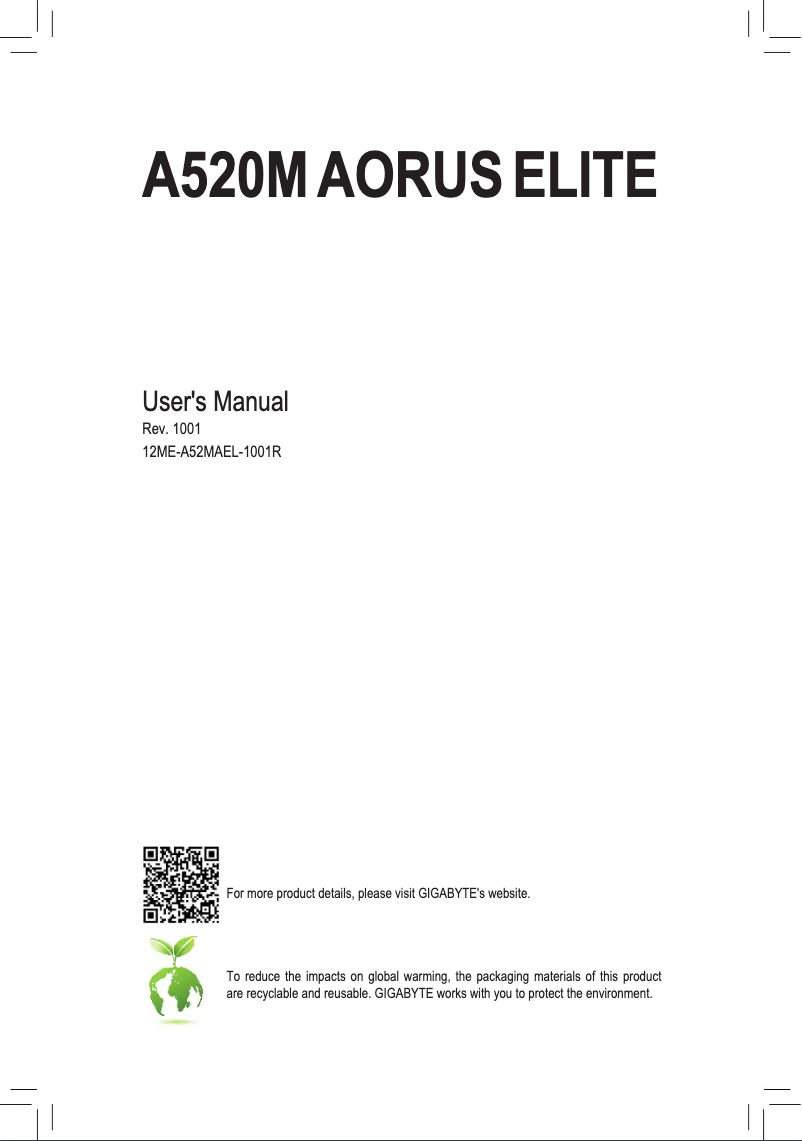 Image de la première page du manuel de l'appareil A520M Aorus Elite