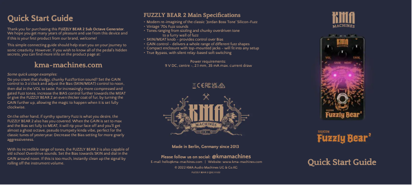 Page n°1 - Manuel utilisateur KMA Machines Fuzzly Bear 2