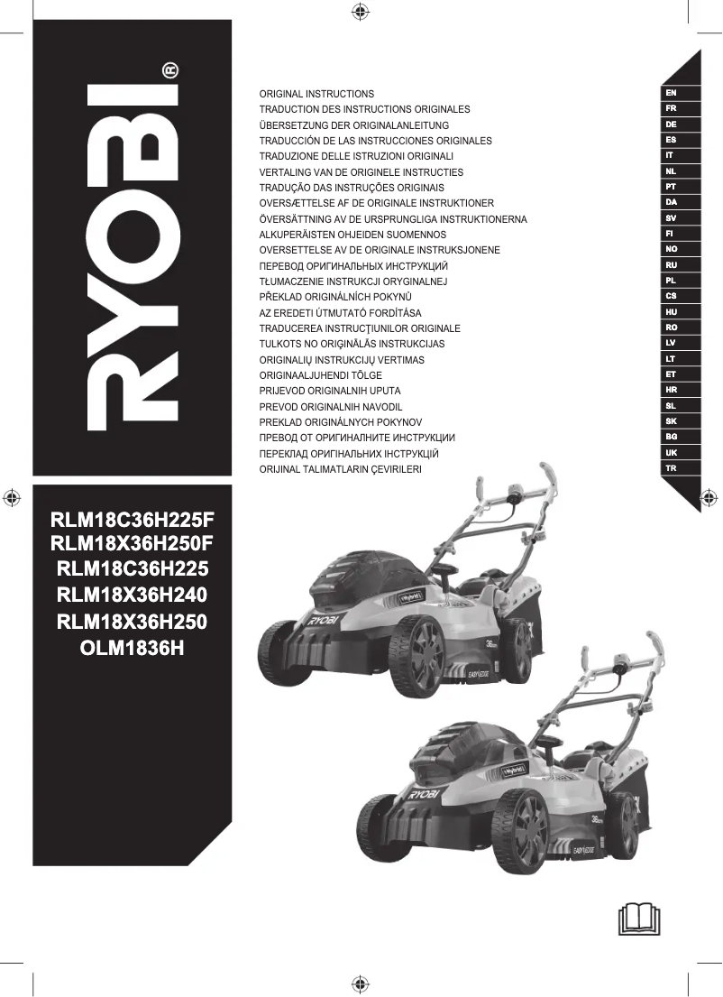 Page 1 de la notice Manuel utilisateur RYOBI One+ RLM18X36H250F
