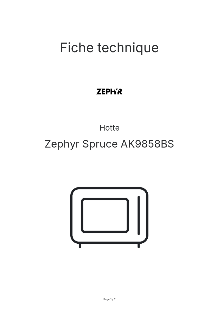 Page n°1 - Fiche technique Zephyr Spruce AK9858BS