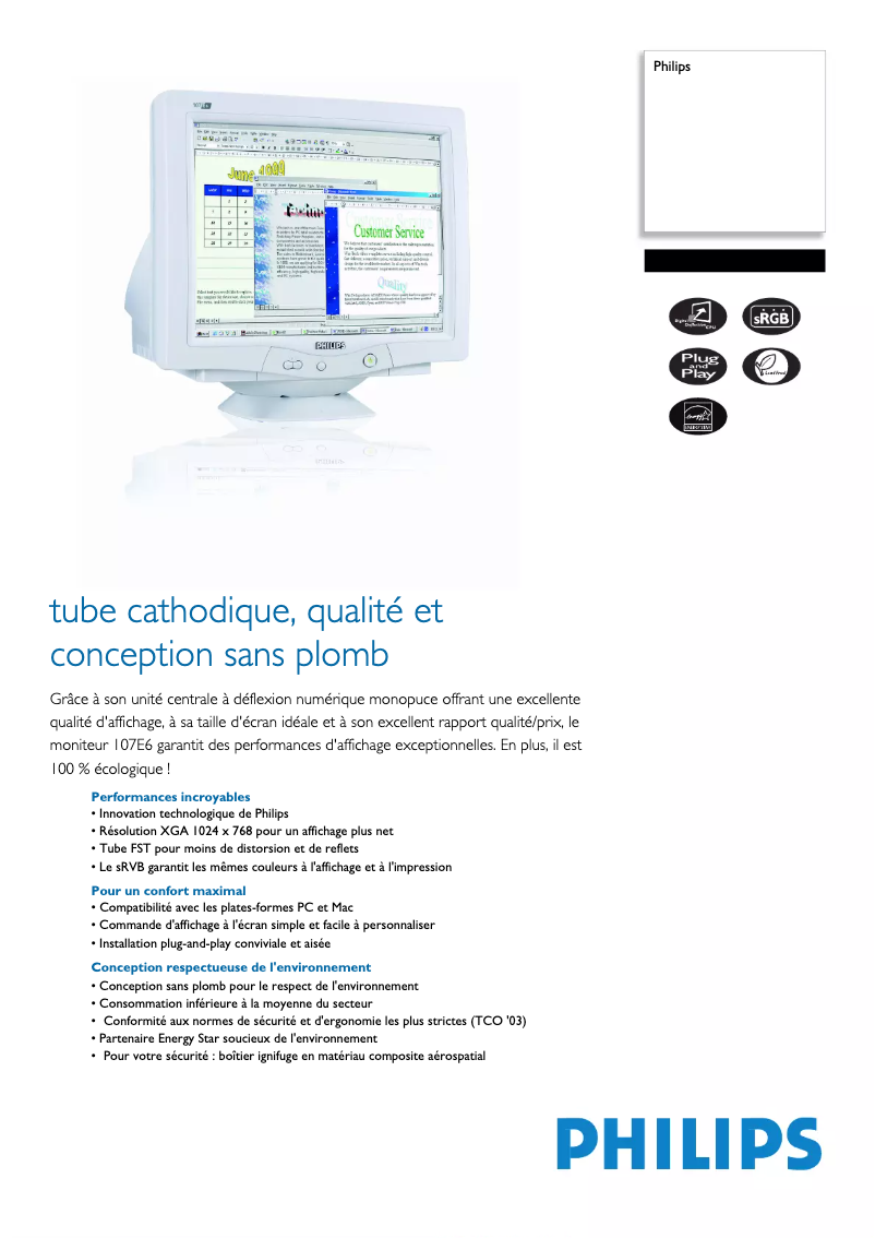 Page 1 de la notice Fiche technique Philips 107E60
