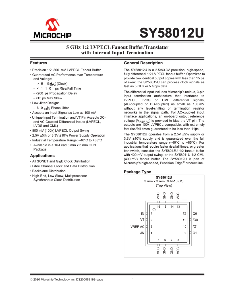 Página 1 del manual Manual de usuario Microchip SY58012U