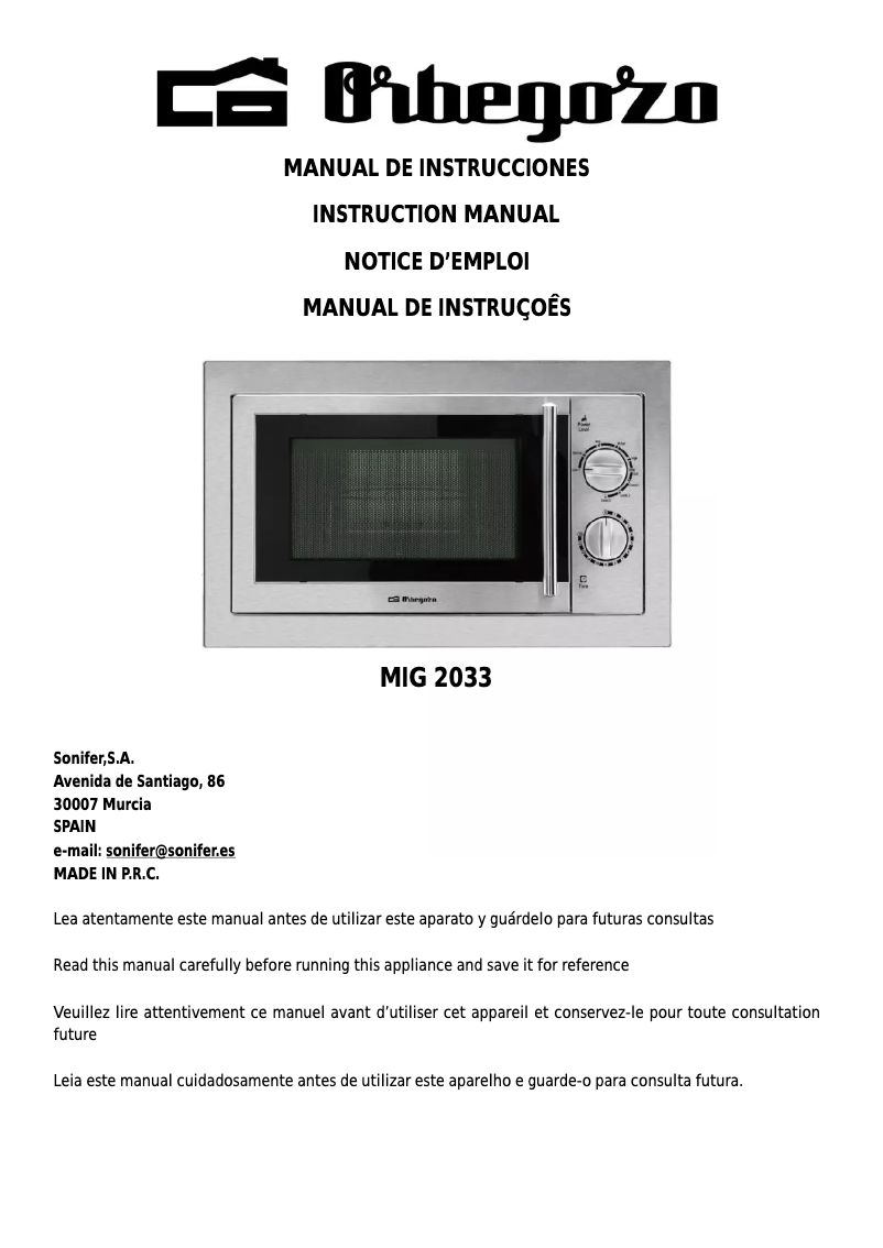 Page 1 de la notice Manuel utilisateur Orbegozo MIG 2033