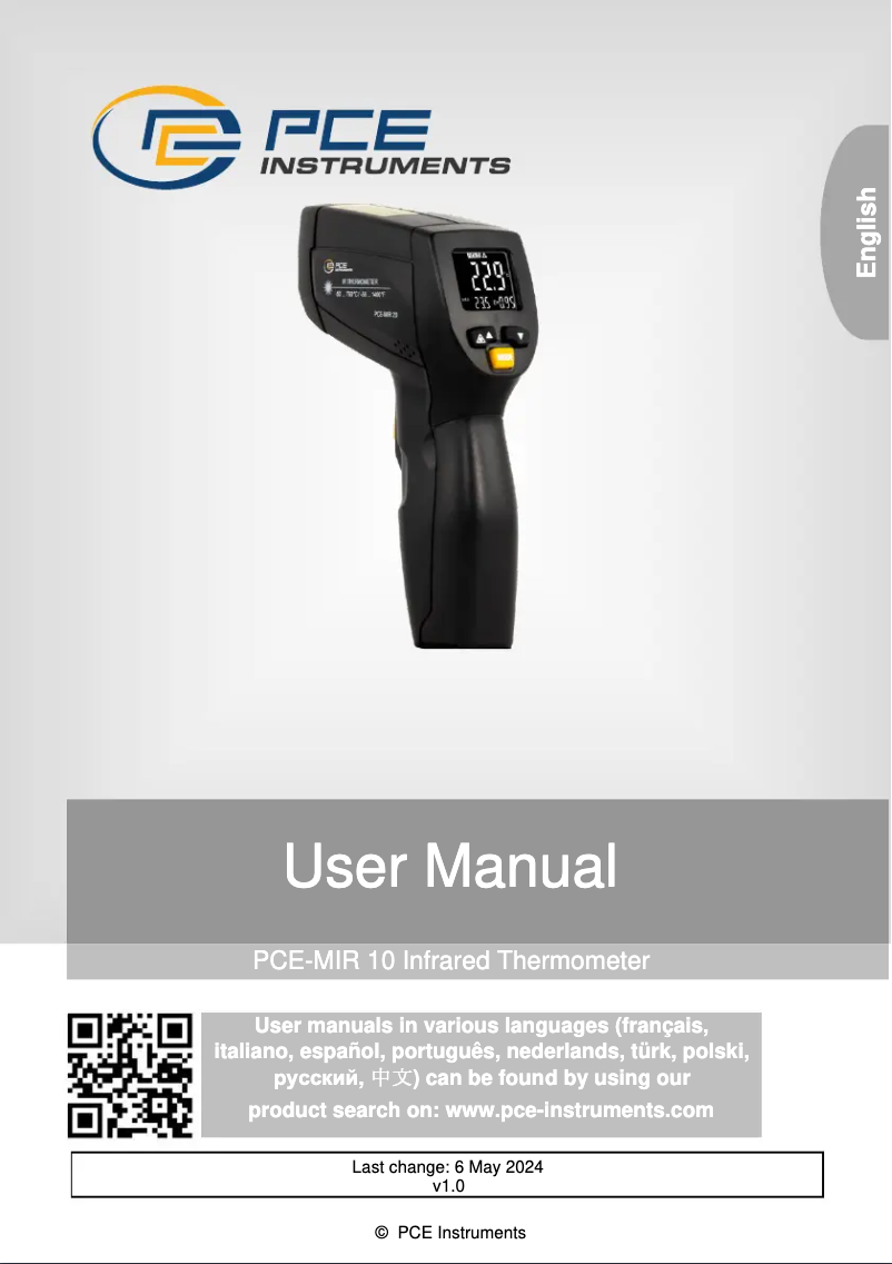 Image de la première page du manuel de l'appareil PCE-MIR 10