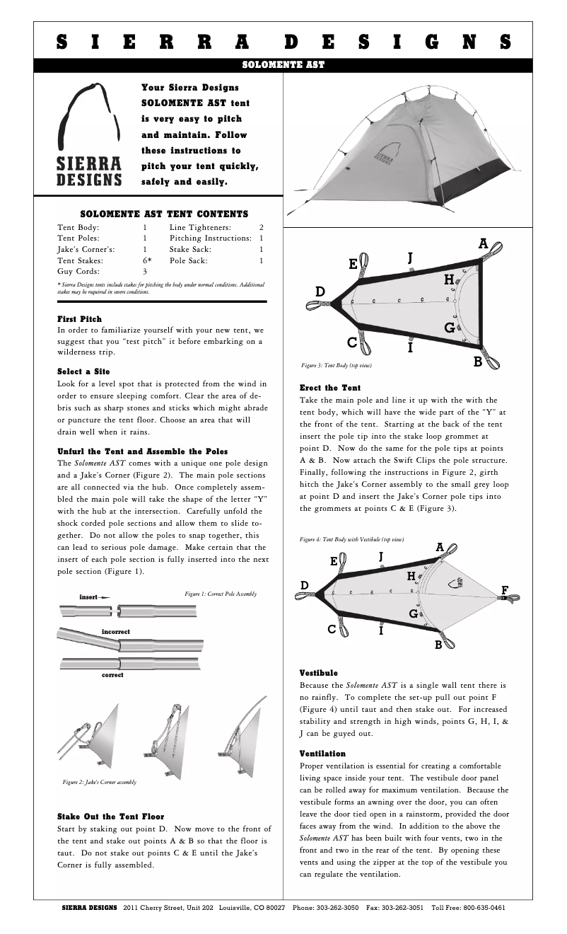 Page 1 of the manual User Manual Sierra Designs Solomente AST