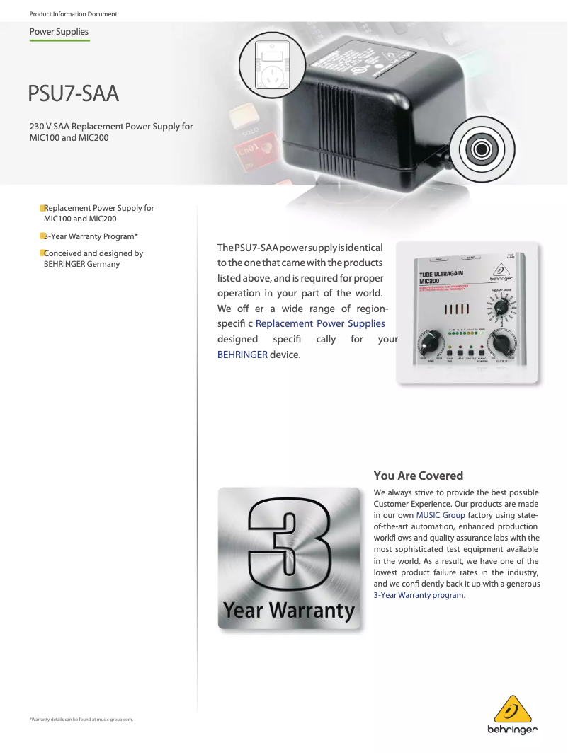 Image de la première page du manuel de l'appareil PSU7-SAA