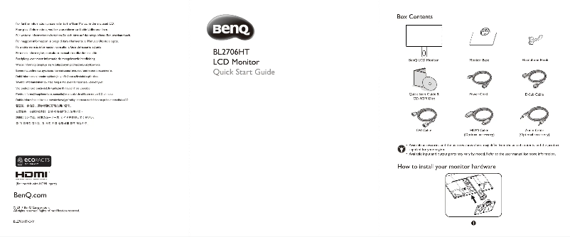 Page n°1 - Guide de démarrage rapide BenQ BL2706HT
