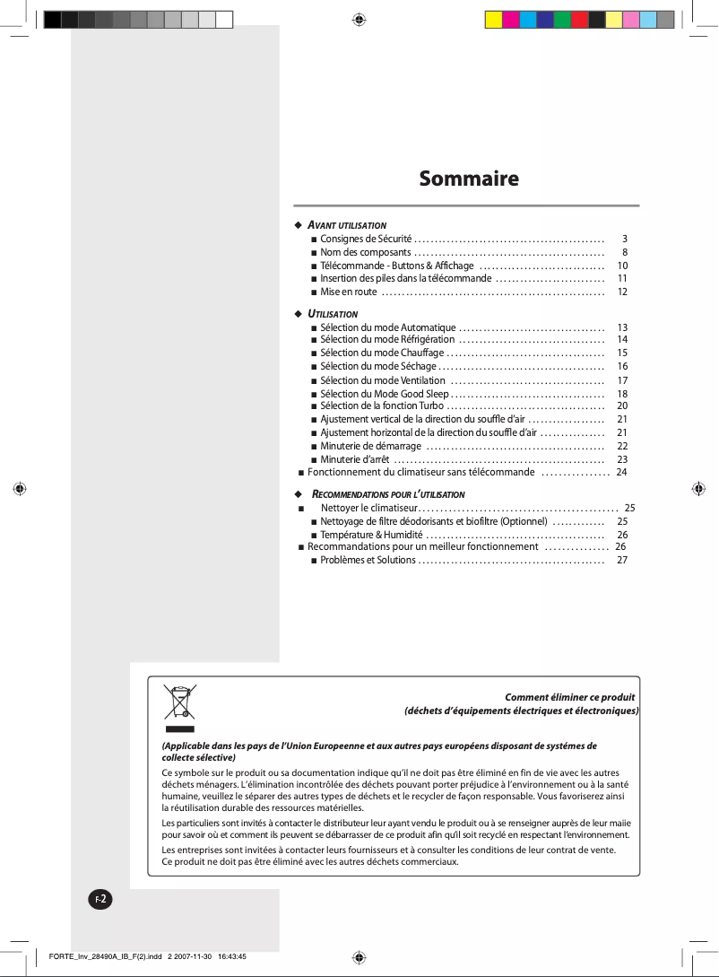 Page 1 de la notice Manuel utilisateur Samsung AQV18FCX