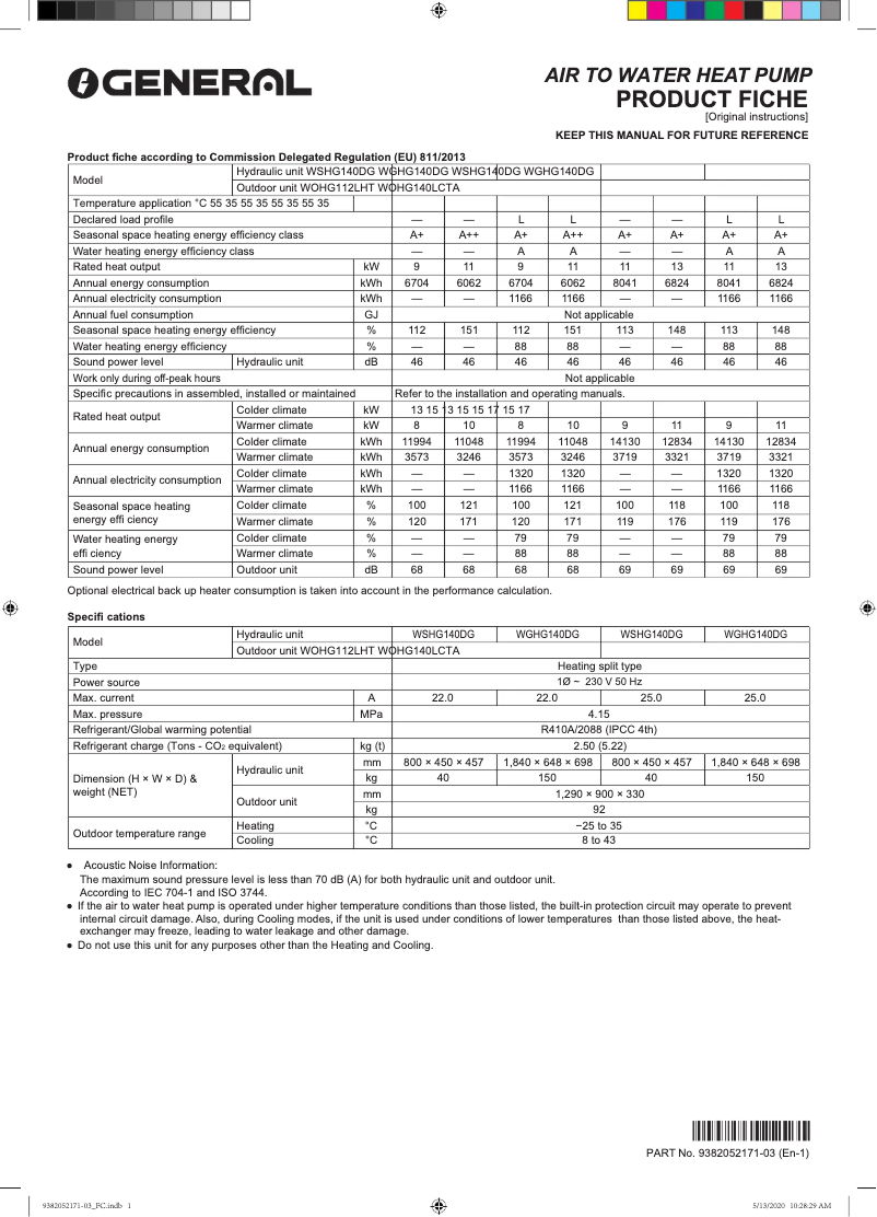 Page 1 de la notice Fiche technique Fujitsu WGHG140DG