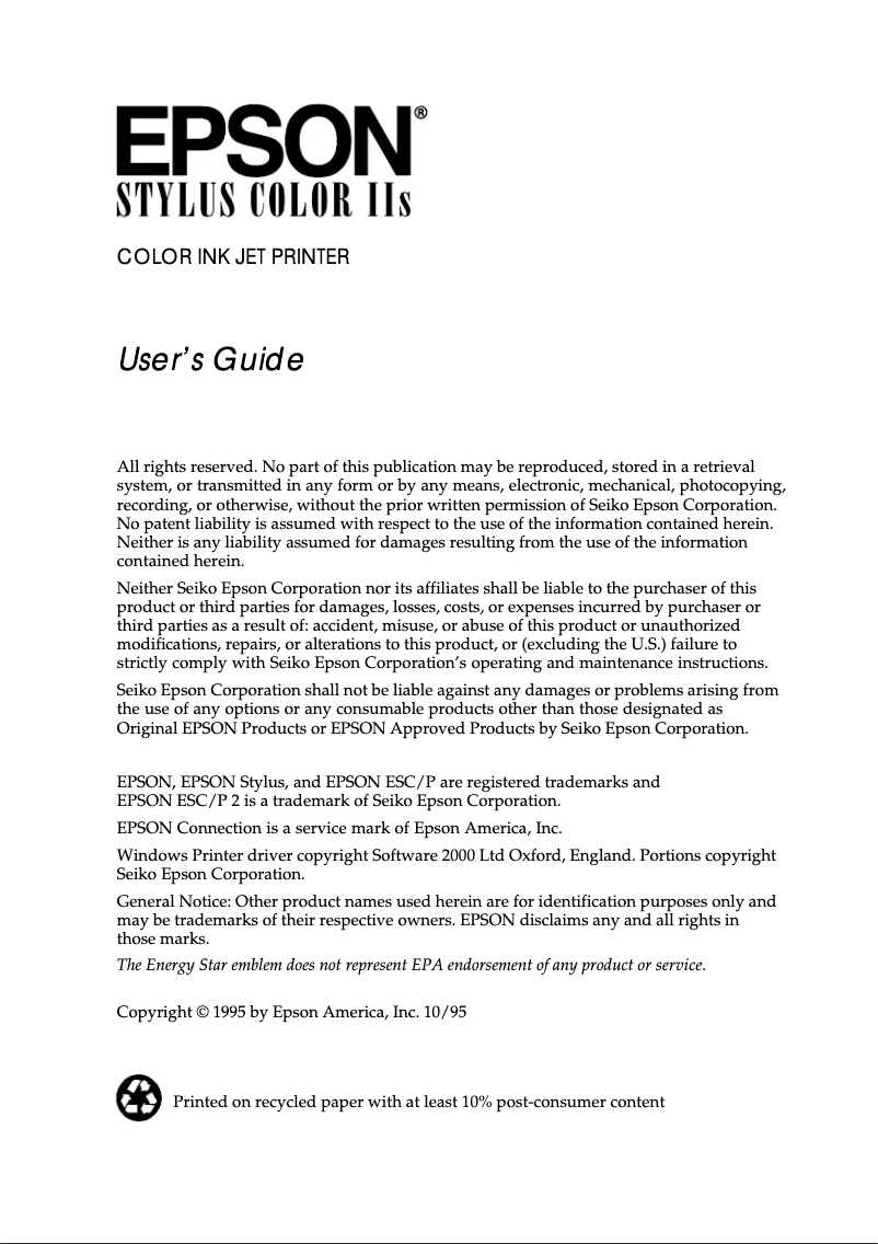 Image de la première page du manuel de l'appareil Stylus Color IIs