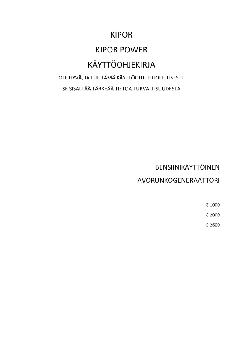 Page 1 de la notice Manuel utilisateur Kipor IG2600